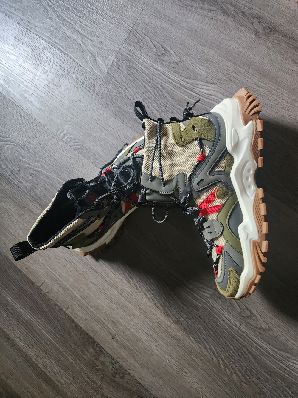 Javi Chunky Trail Sneakers in Olive, Red & Tan